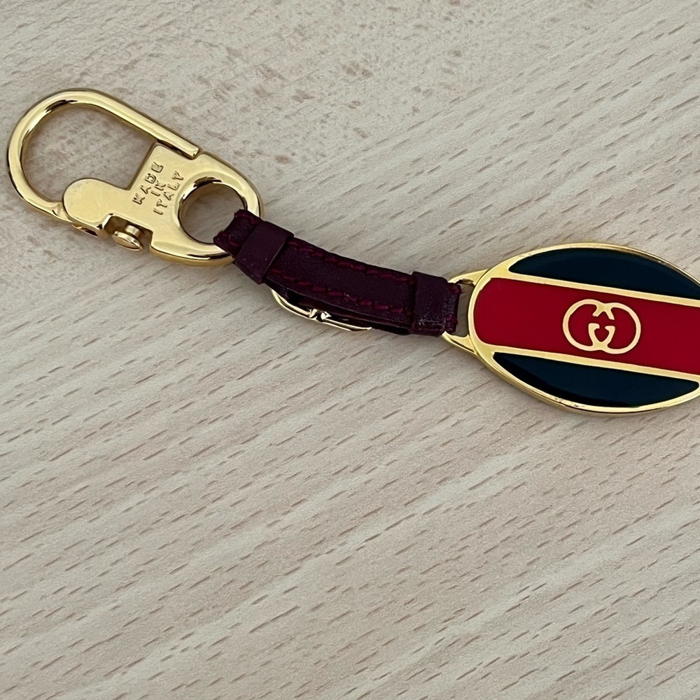 Vintage Gucci GG Key Fob Red Blue Sherry Line Dust Bag Box Collectible 1970’s - Picture 2 of 8